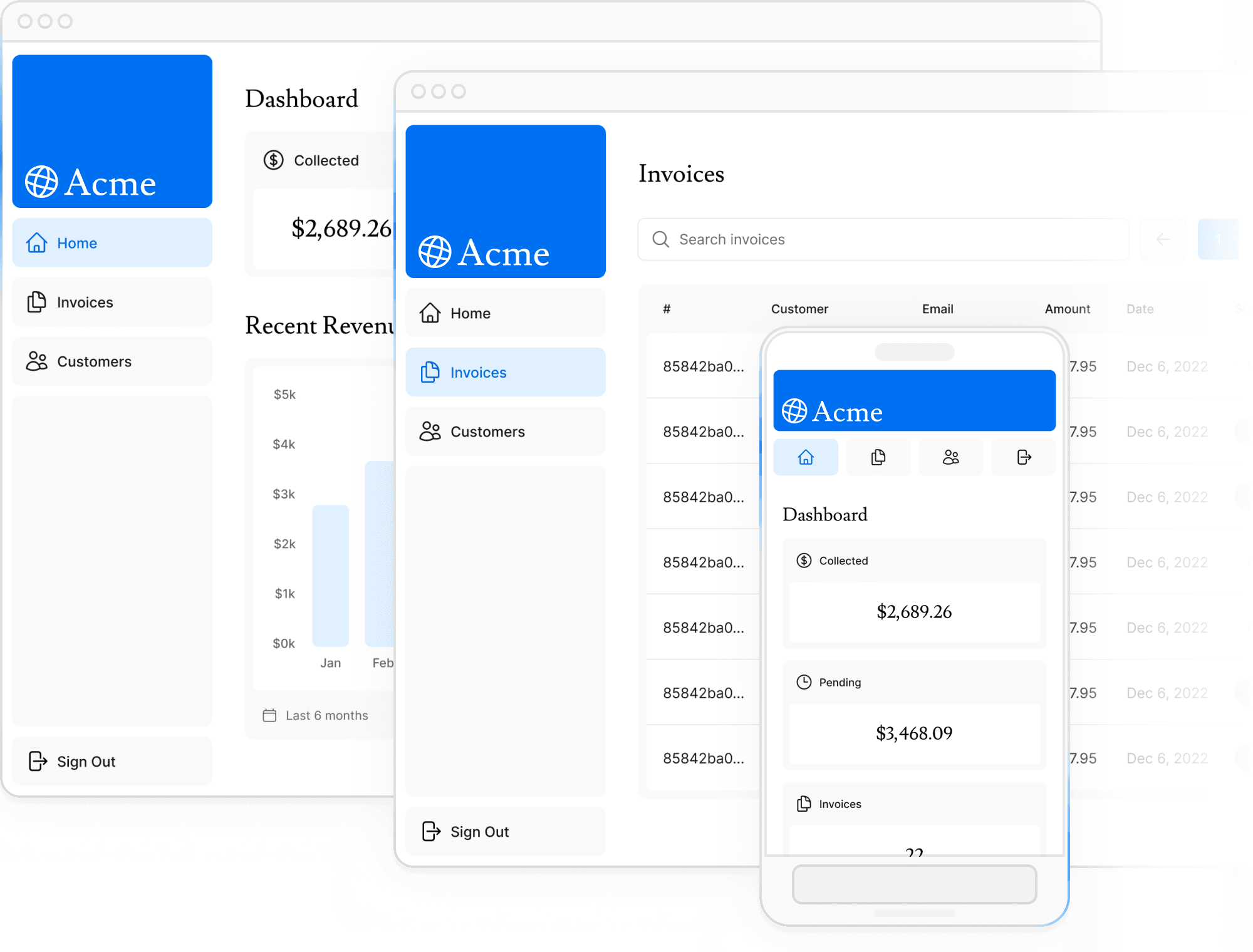 desktop screenshots of the dashboard project